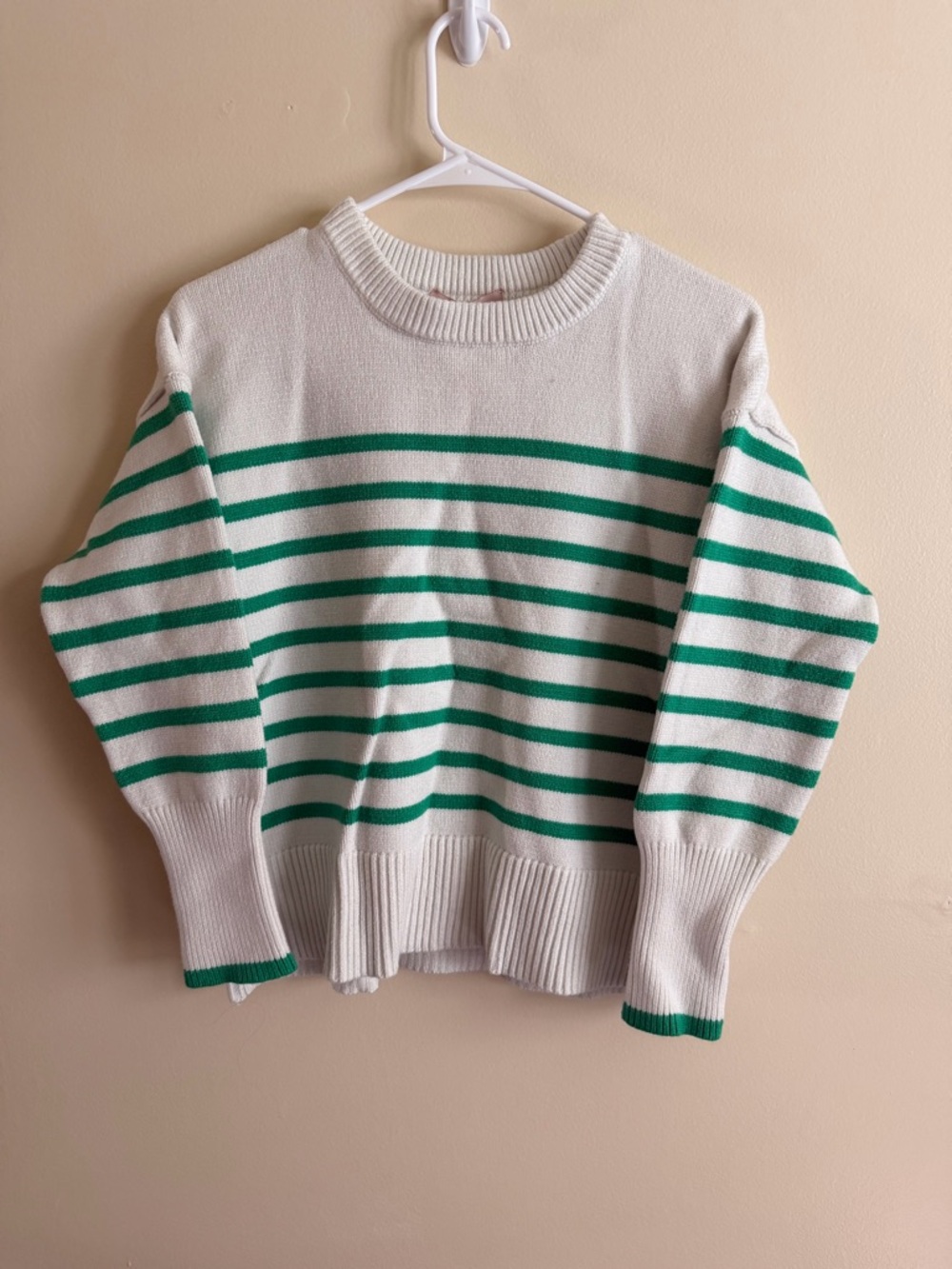 Philosophy Cream Sweater with Green Stripes - Women's Crewneck